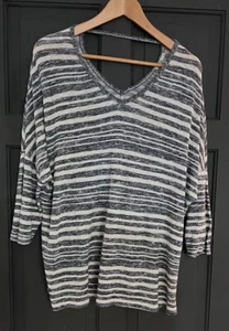 Ladies- Blue-White -Striped V-Neck Nautical Lightweight Pullover Jumper- Size 18 - Picture 1 of 3