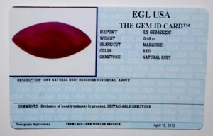 EGL USA TESTED AND CERTIFIED MARQUISE RED 0.49CT RUBY - Picture 1 of 4
