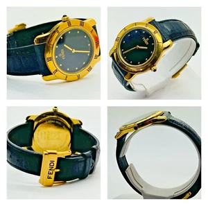 Fendi 800 G 35mm Mens or Womens Black Dial Gold Plated Leather Watch NEW BATTERY - Picture 1 of 12