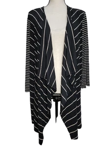 Chicos Travelers Open Front Draped Cardigan Sweater 3 XL Black Stripe Stretch - Picture 1 of 5