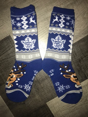 TORONTO MAPLE LEAFS NHL HOCKEY JERSEY REINDEER II CREW SOCKS LARGE 2 PAIR SET Cover