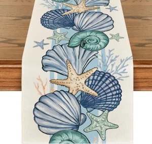 Sea Shell Starfish Summer Table Runner,Spring Ocean Kitchen Dining Table Decorat - Picture 1 of 12