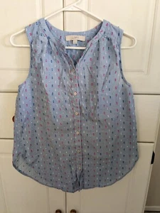 Ann Taylor LOFT Textured Dot Button Down Sleeveless Shirt Chambray Size XS - Picture 1 of 5