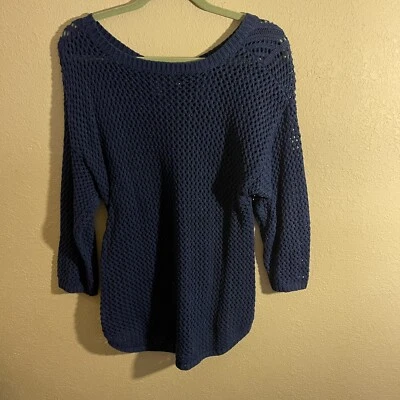 United States Sweaters Navy Blue Open Knit Boho Sweater - Women's Size L - EuC - Image 1 of 3
