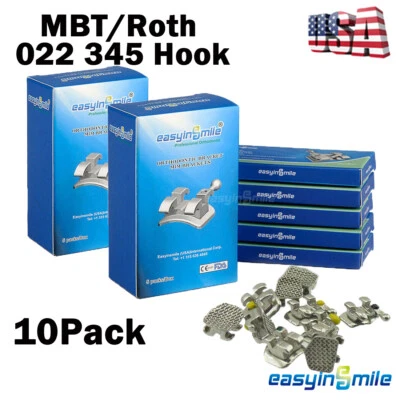EASYINSMILE Dental Braces Orthodontic Mini Roth MBT 022 018 Hooks 3/345 Brackets MIM 10Pack