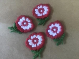 20 PCS LOVELY HEAVY RED/WHITE FLORAL COTTON VENISE APPLIQUE - Picture 1 of 3