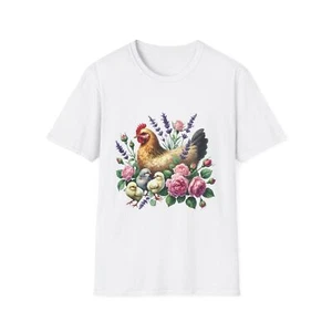 Blumen Huhn T-Shirt, Landhausstil Tee, Geschenk für Tierliebhaber, süße Henne - Bild 1 von 23