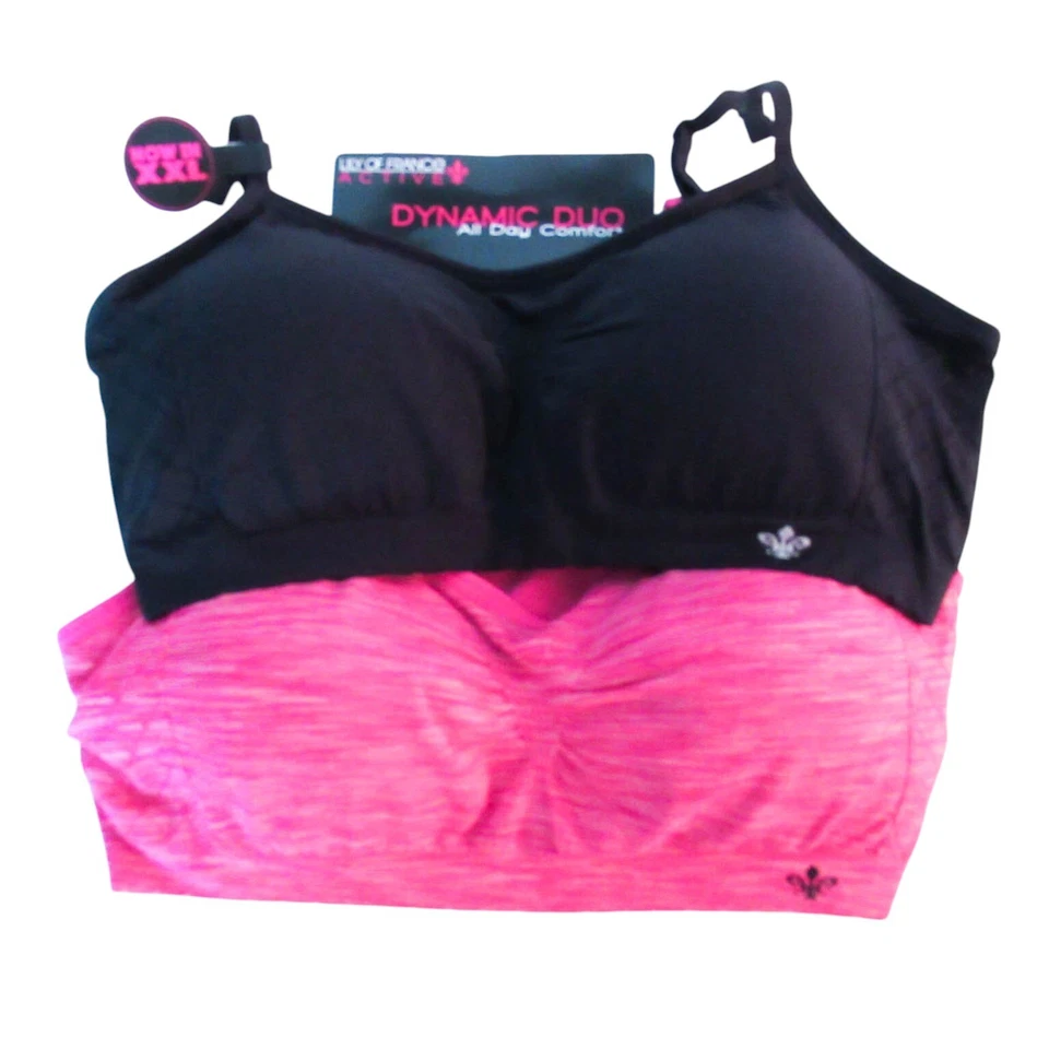 Sujetador deportivo activo Lily of France 2XL negro y rosa dúo dinámico paquete de 2 NUEVO Foto 1 de 4