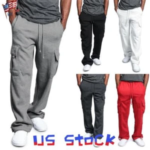 Mens Pocket Drawstring Elasticated Waist Pants Casual Work Trousers Bottoms US - Picture 1 of 16