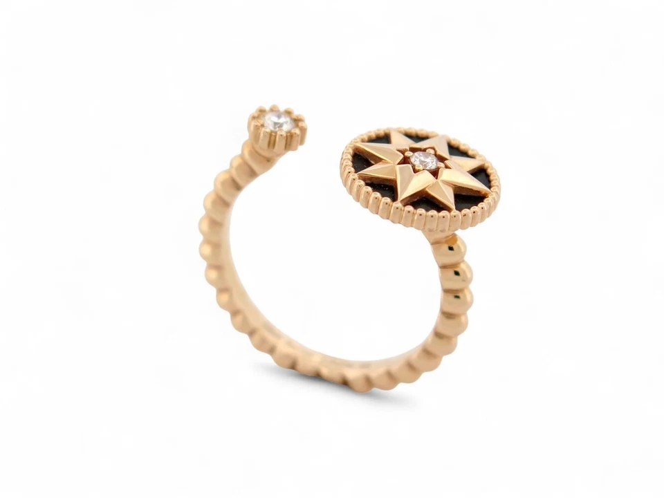 NEUF BAGUE DIOR ROSE DES VENTS T55 OR JAUNE 18K DIAMANTS 0.10CT ONYX RING 4050€ - Photo 1/1