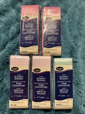 Lot 5 Wright's Satin Blanket Binding Hot Pink Frosted Quartz Ice Mint-4 3/4yd - Image 1 of 4