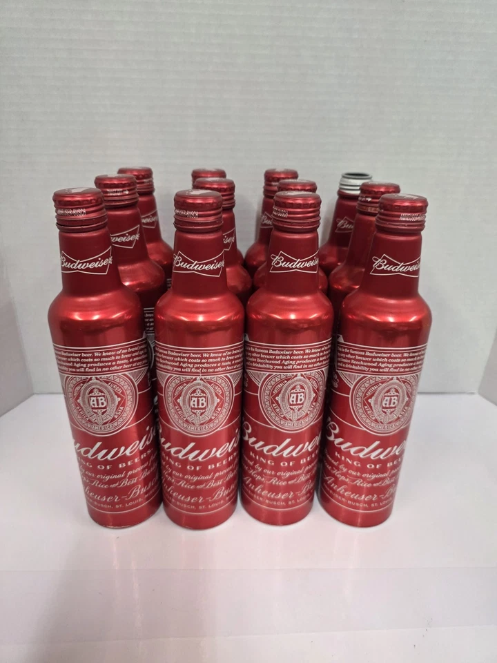 Алюминиевые бутылки Budweiser классические красно-белые упаковка 12 шт. пустые коллекционные для рукоделия - Изображение 1 из 4