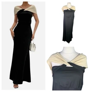 Black Dress Size 22 (3XL) Cream Contrast Top Curve Plus Stretchy Ladies NEW NWOT - Picture 1 of 24