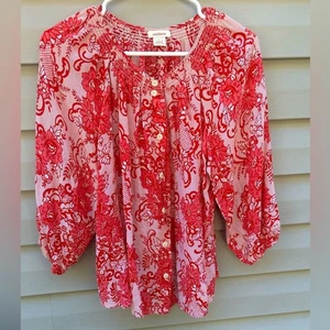 Sundance Damen Gr. L 100% Seide Blumen Toiletten Print BR fließende Knopf Bluse - Bild 1 von 4