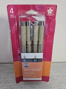 NUOVE penne Sakura Pigma MICRON confezione da 4 003 e 005 varietà nere e seppia *scatola aperta - Foto 1 di 2