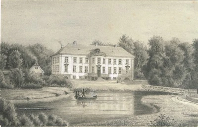 Antique 19th century pencil sketch picture of Danish Manor House Kærsgård - Image 1 of 4