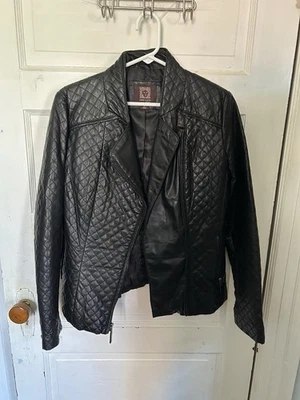 Chaqueta de moto Anne Klein de cuero acolchada negra pequeña usada en excelente estado para mujer Foto 1 de 4