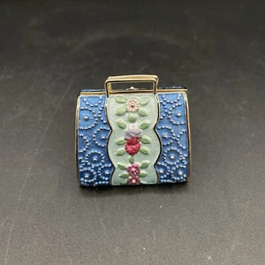 Süße kleine Emaille Geldbörse Schmuckkästchen - blau mit rosa Blumen - Magnetverschluss - Bild 1 von 7