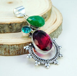  Ausdrucksstarke Damenanhänger Anhänger faktierte Tourmaline Sterlin Silber 925  - Bild 1 von 2