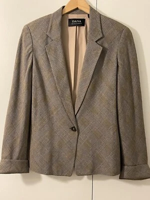 Blazer Dana Buchman para mujer 12 mezcla de lana chaqueta a cuadros Glen con un botón Foto 1 de 4