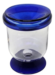 VTG Blown Art Glass Cobalt Blue Clear Wax Oil Warmer Burner Candle Handmade 6" - Picture 1 of 12