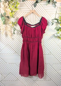 STUDIO M 90’s Y2K Silk RED Dress Midi Whimsigoth Ethereal Tiered Smocked - Picture 1 of 7