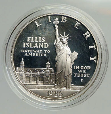 1986S UNITED STATES Ellis Island Statue of Liberty NY Proof Silver $ Coin i94195 - Image 1 of 3