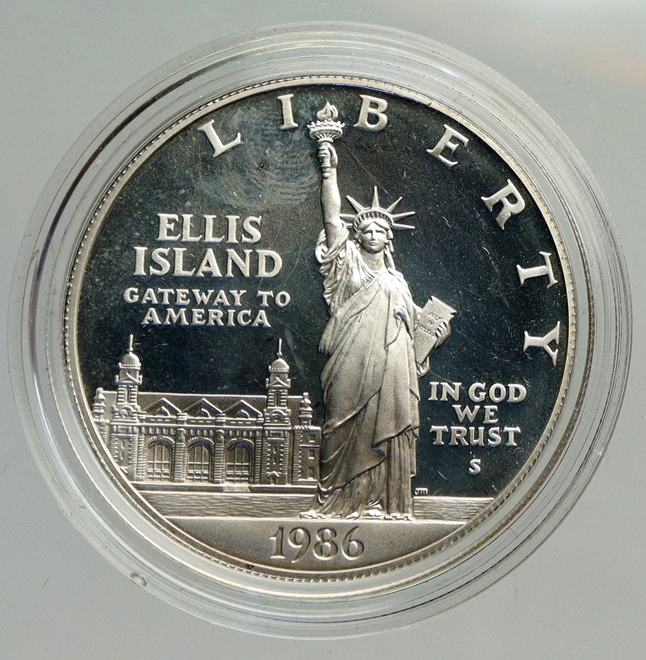 1986S UNITED STATES Ellis Island Statue of Liberty NY Proof Silver $ Coin i94195 - Image 1 of 3