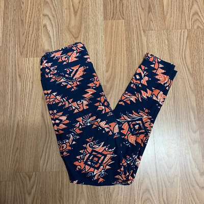 Lula Roe Womens Leggings One Size Navy Coral Aztec Print Soft Form Fitting - Image 1 of 4