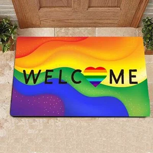 Gay Pride Doormat, Rainbow Welcome Mat, Cute Outdoor Rainbow Pride Doormat_3280 - Picture 1 of 6