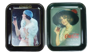 Lot of 2 Vintage Drink Coca Cola Tin Coke Serving Trays 13” x 10.5” Reproduction - Picture 1 of 6