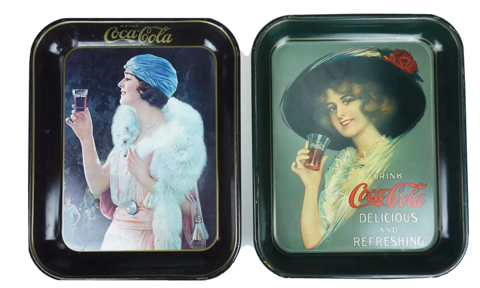 Lot of 2 Vintage Drink Coca Cola Tin Coke Serving Trays 13” x 10.5” Reproduction - Image 1 of 4