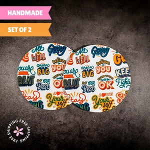 Juego de 2 Posavasos Afirmación 4" - Poliéster y Goma, Absorbente Antideslizante - Imagen 1 de 7