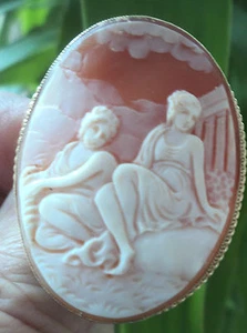 Attraktive 9 kt Gold zwei klassische griechische/römische Damen Kamee Brosche 1976 B'ham - Bild 1 von 9