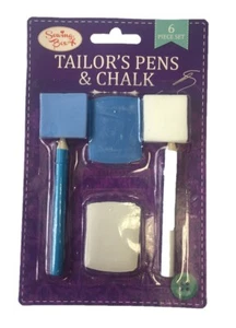 Sewing Box Tailor's Pencils & Marking Chalk Set With Sponge Erasers Blue & White - Picture 1 of 1
