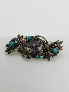 Strass Brosche Mitte mehrfarbiger Stein WIE BESEHEN siehe Beschreibung  - Bild 1 von 6
