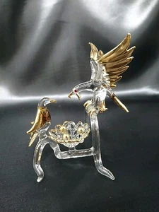 Figurines de pygargue à tête blanche soufflées à la main verre transparent détail or nid oiseau neuf - Photo 1/12