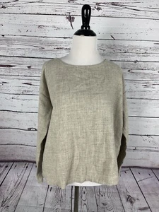 New Fog Linen Khaki Long Sleeve Solid Blouse Size Medium Wool Linen Blend - Picture 1 of 5