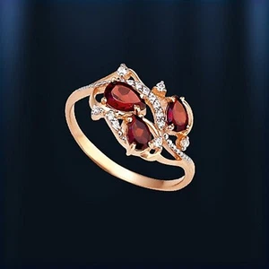 ANELLO oro rosso rosa 585 con granato. circa 2,65 g. Nuovo lucido. - Foto 1 di 2