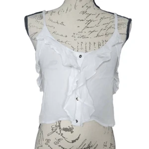 LA Hearts Women's Size Medium White Ruffle Front Button Down Crop Camisole - Picture 1 of 5