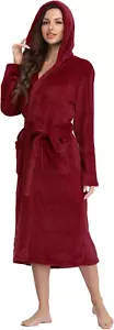 Womens Robes Plush Fleece Hooded Bathrobe Thick Nightgown with Pockets Fluffy Sl - Picture 1 of 12