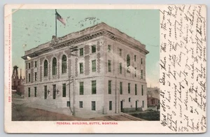 Postkarte Butte Montana Bundesgebäude mit Amerika Flagge verschickt 1906  - Bild 1 von 2
