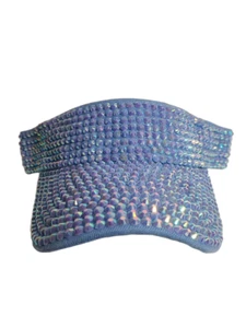 Bling Bling Baby Blue Rhinestone Studded Sun Visor Cap Walking Sun Protection - Picture 1 of 8
