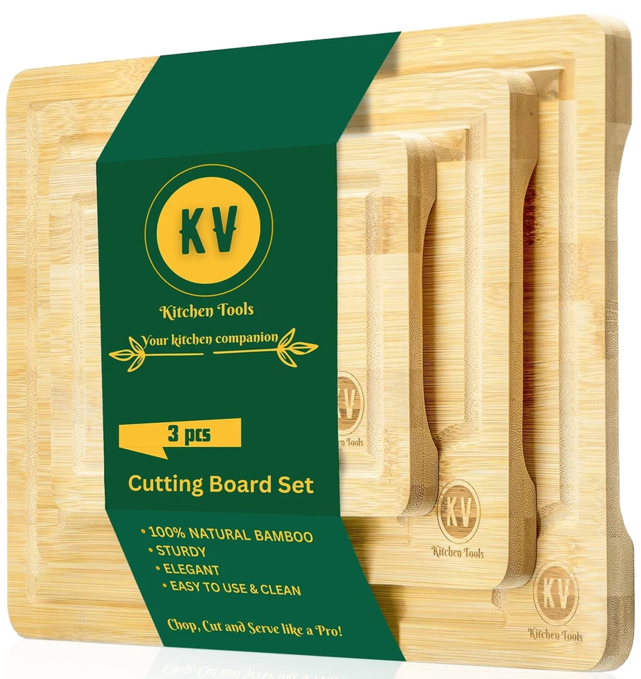 KV Kitchen tools bamboo cutting board set of 3 boards Bamboo cutting boards w... - Image 1 of 4