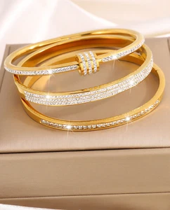 Brazalete Esclava Pulsera de Oro 14K Joyería y Regalos Para Mujer Set 3 Piezas - Picture 1 of 8