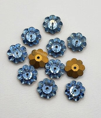 6pc Swarovski Crystal Light Sapphire 10mm Margarita 3700 Beads, Buttons; Vintage - Image 1 of 3