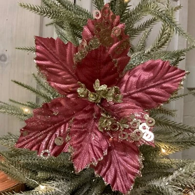 Pink Fabric Poinsettia Pick Christmas Tree Decoration Flower Gisela Graham - Image 1 of 4