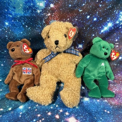 TY BEANIE BABY Bundle Curly Britannia Erin the Bear Vintage Tags & Protector - Image 1 of 4