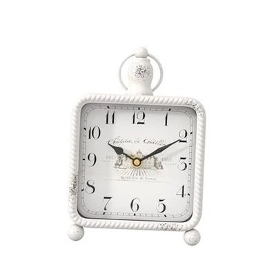 Vintage Table Clock on Stand, Desk and Shelf 8.5" H x 2.3" D x 5.5" W White - Image 1 of 4
