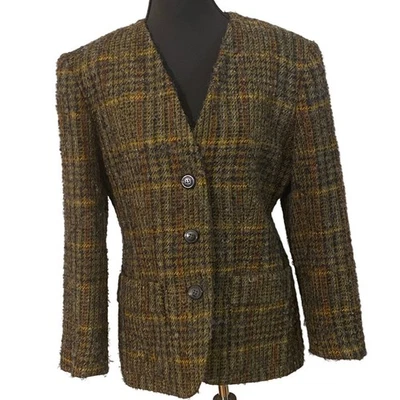 Vintage Petite Wool Blend Autumn Plaid Blazer Jacket Size 8 Academia Old Money - Image 1 of 4